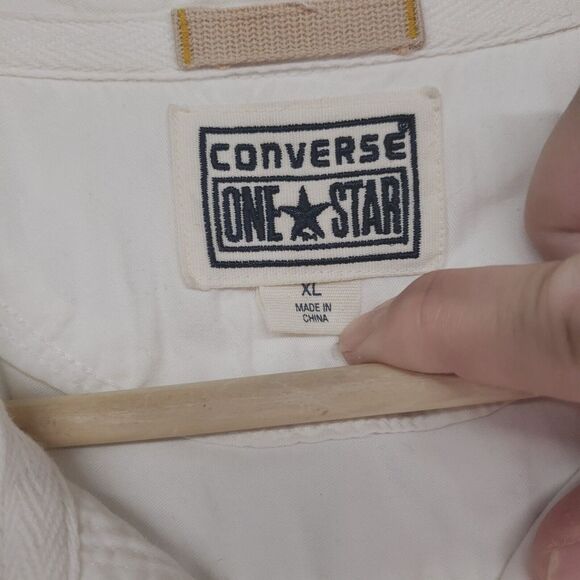 Converse One Star Button Up Shirt Mens XL Ivory Long Sleeve Thick Casual - Picture 16 of 16